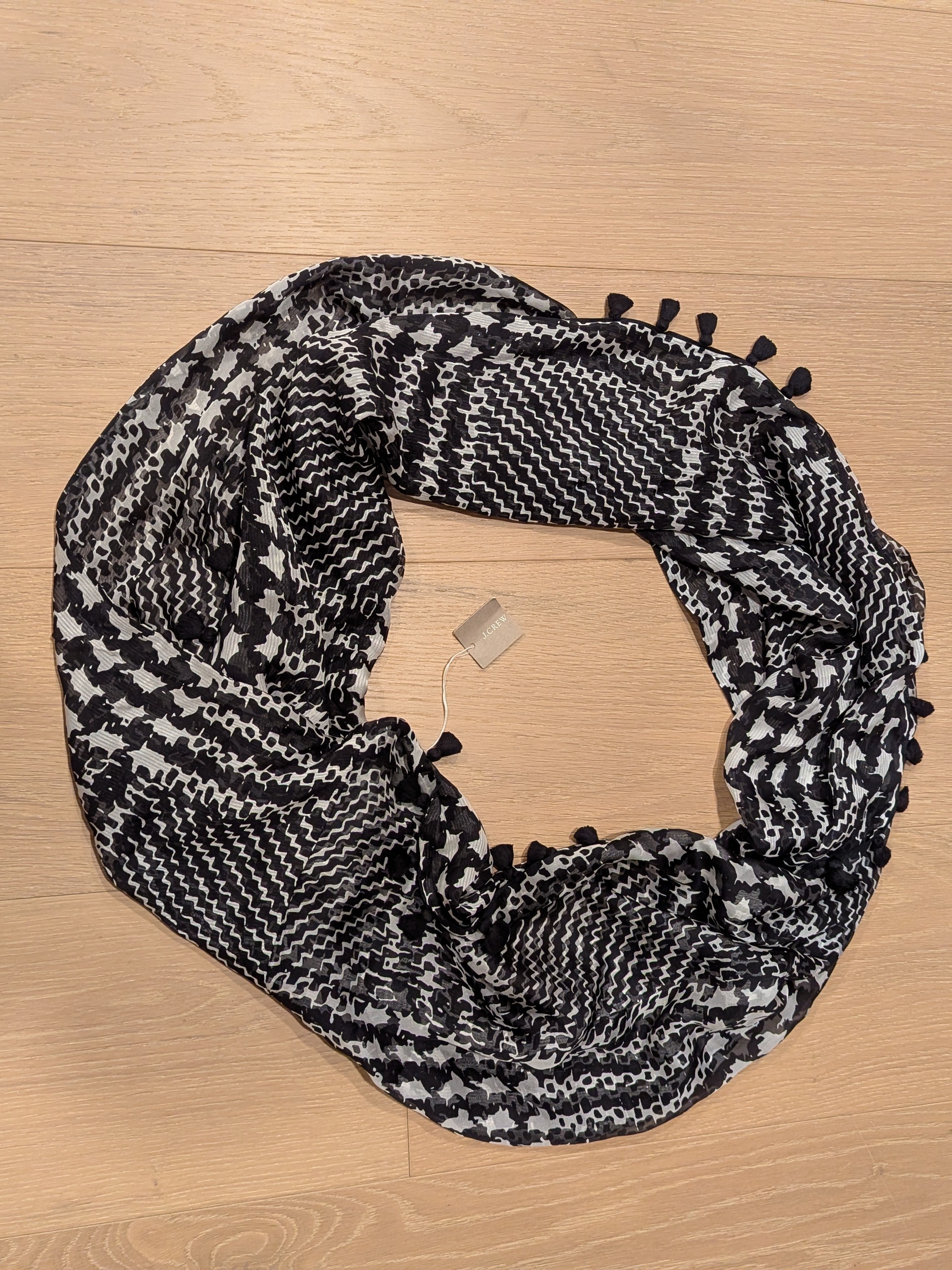 Black  White Infinity Scarf  100 Silk Lightweight Womens Accessory